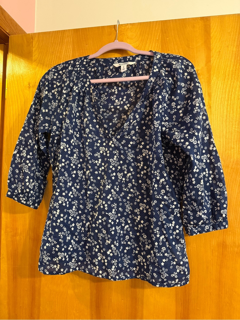 Old Navy Navy Blue Floral V-Neck Blouse